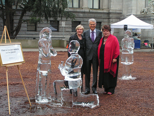 Online forums are important means of people living with health conditions to obtain both emotional and informational support from this in a similar situation. Pictured: The Alzheimer Society of B.C. unveiled three life-size ice sculptures depicting important moments in life. The ice sculptures will melt, representing the fading of life memories on the dementia journey. Image: bcgovphotos (Flickr)