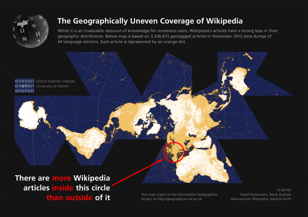 Areas of Wikipedia hegemony and uneven geographic coverage. Oxford Internet Institute