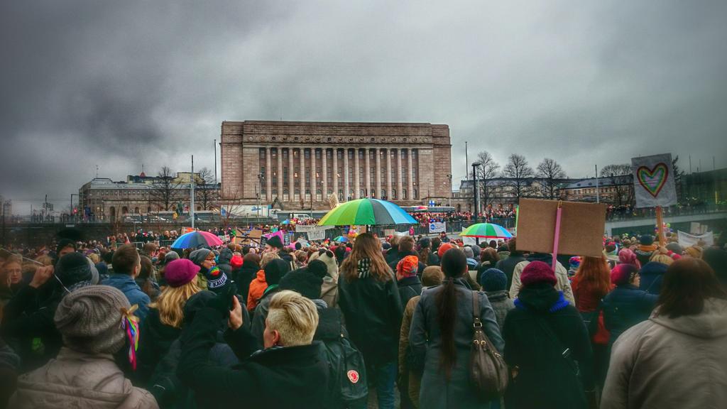 November rainbows in front of the Finnish parliament house in Helsinki, one hour before the vote for same-sex marriage. Photo by Anne Sairio.